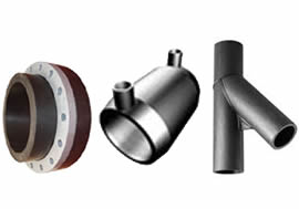 Poly fittings - Product Supply - Pipe & Fittings - PE pipe fittings and flanges, Poly to pvc sockets, HDPE, PE100, Complete system supply including pumps, valves, flow meters & electrical control equipment, Galvanised and Stainless Steel backing rings and flanges to suit PE Piping Systems